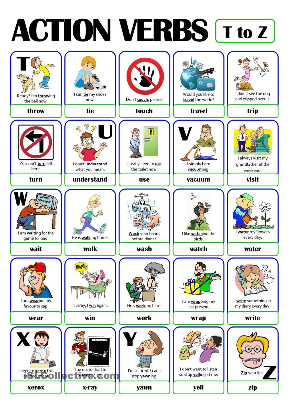 Action verb picture cards